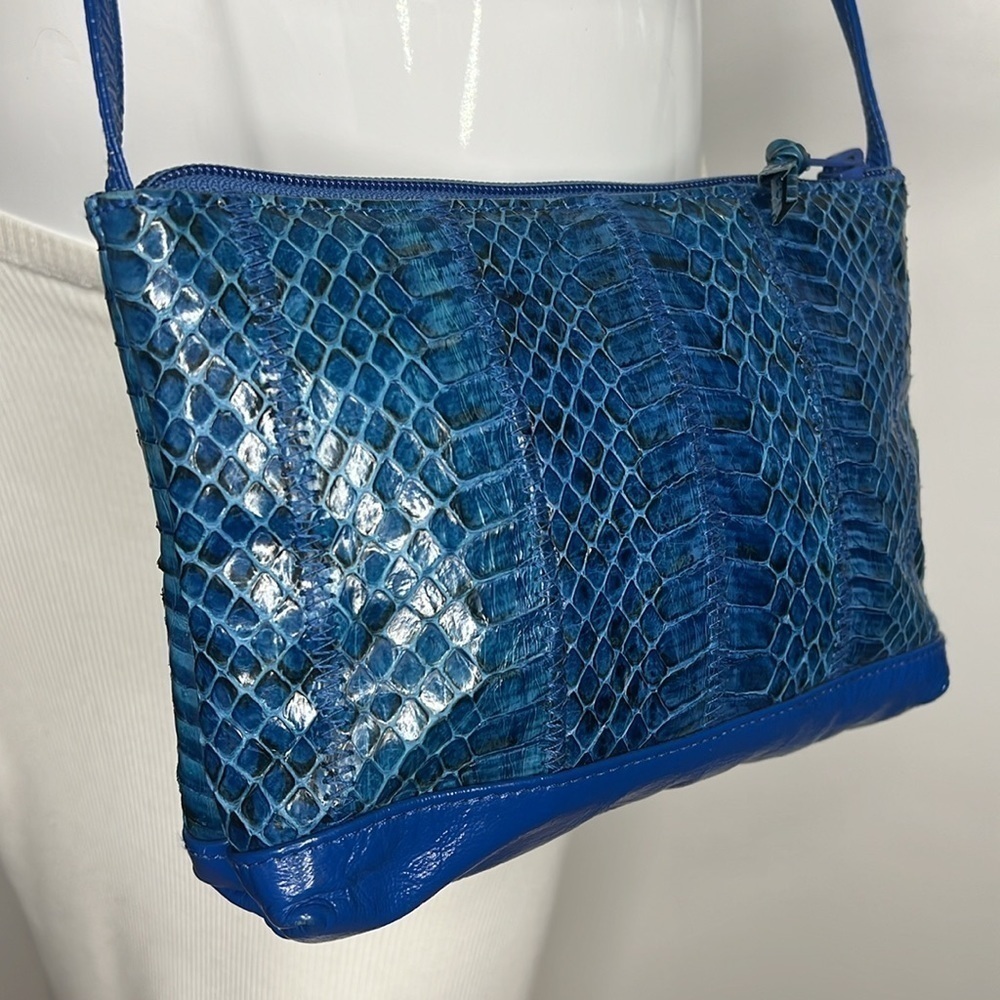 Snakeskin Python Bright Blue Zip Top Crossbody Bag - image 2